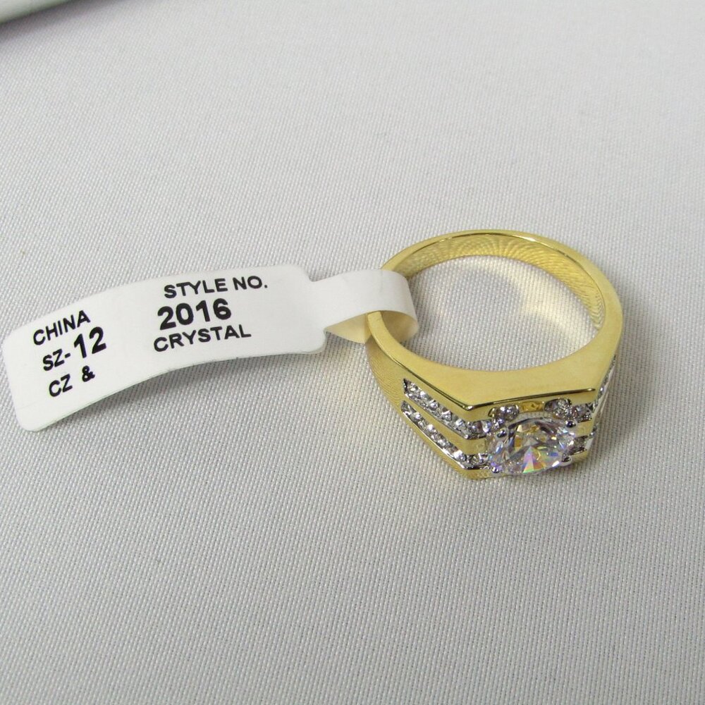 Cubic Zirconia | Stainless Steel | Gold Band | Size 12 | Men's